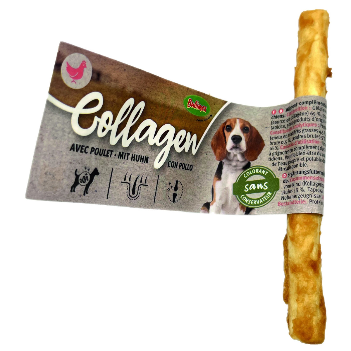Sticks Bubimex Poulet 13cm : Collagène 90% pour Chiens de Tous Âges