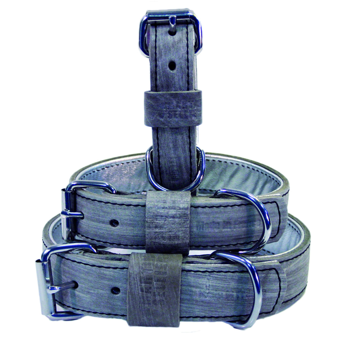 Collier confort Martin Sellier Dakota en cuir gris (25-45cm) pour chien