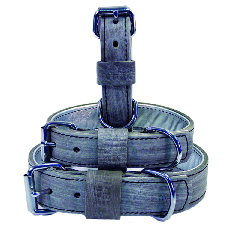 Collier confort Martin Sellier Dakota en cuir gris (25-45cm) pour chien