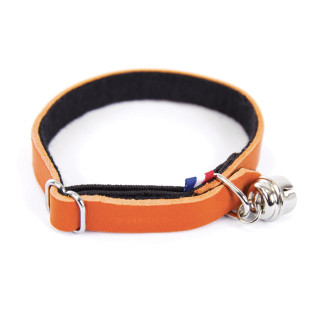 Collier confortable Martin Sellier en cuir orange feutrine pour chat