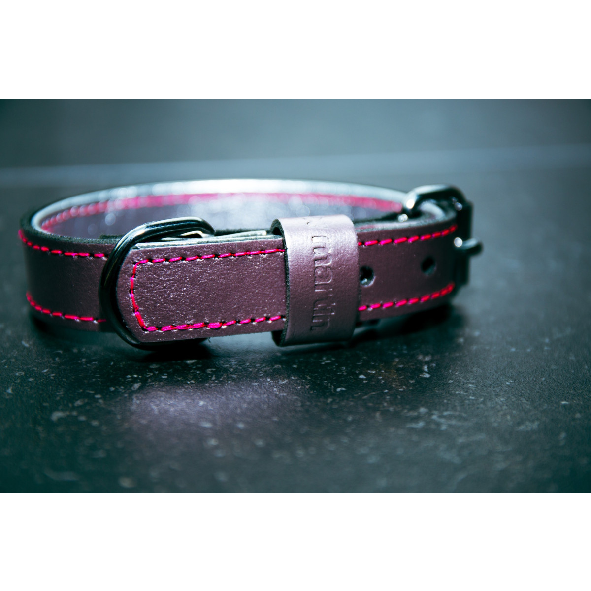 Collier en cuir Dakota Martin Sellier parme clair (30-50cm) pour chien