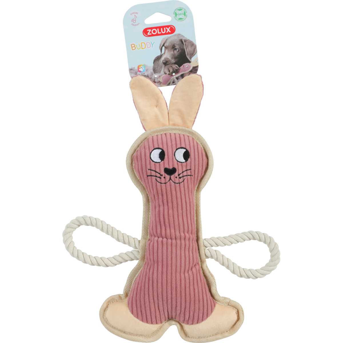 Jouet lapin Buddy Zolux : Rose, doux et résistant pour chien
