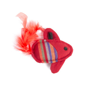 Jouet poisson volant Martin Sellier rouge à plumes pour chat