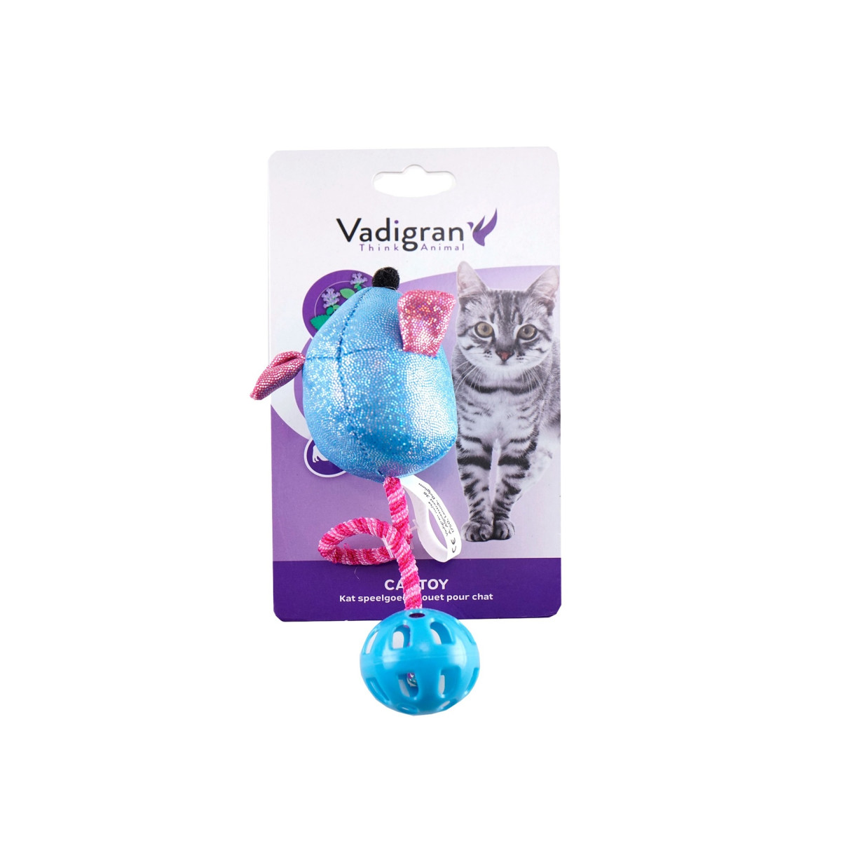 Jouet Vadigran souris avec balle élastique bleu 7cm pour chat | DO&KA