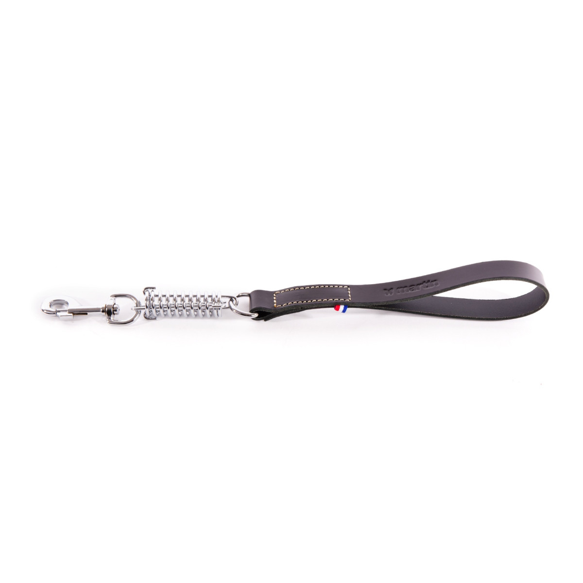 Laisse amortisseur en cuir Martin Sellier noire (25/50cm) pour chien