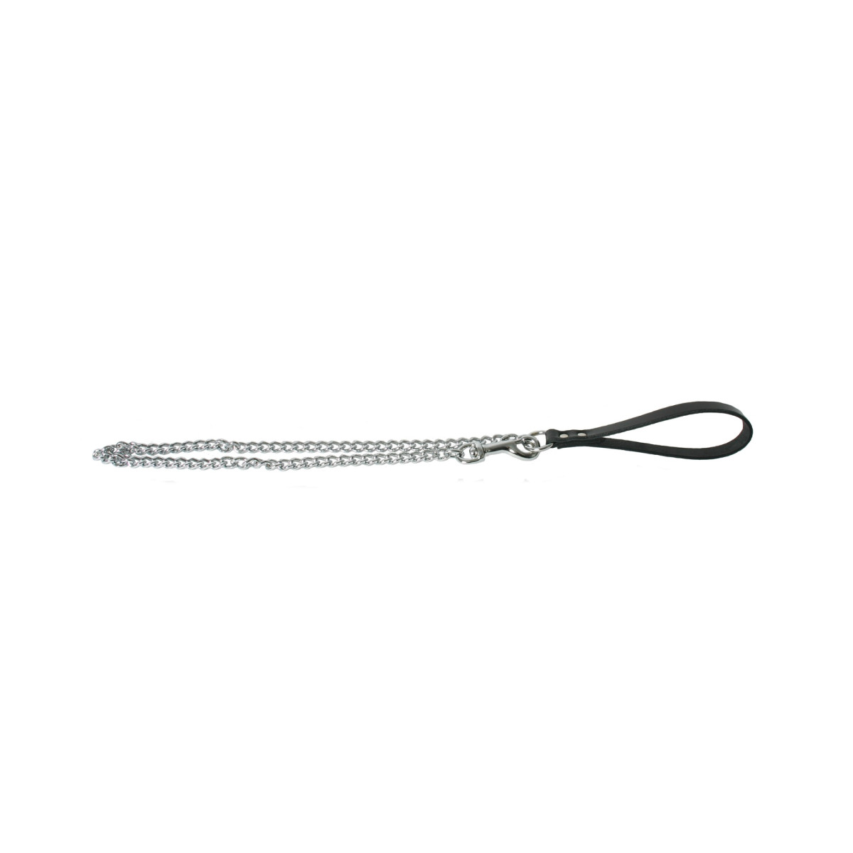 Laisse chaîne avec poignée cuir Martin Sellier noire (100cm - 2,5mm) pour chien et chat