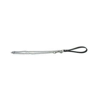 Laisse chaîne poignée cuir Martin Sellier noir (100cm - 3mm) pour chien et chat
