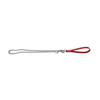 Laisse en chaîne avec poignée cuir Martin Sellier rouge (100cm - 3mm) pour chien et chat