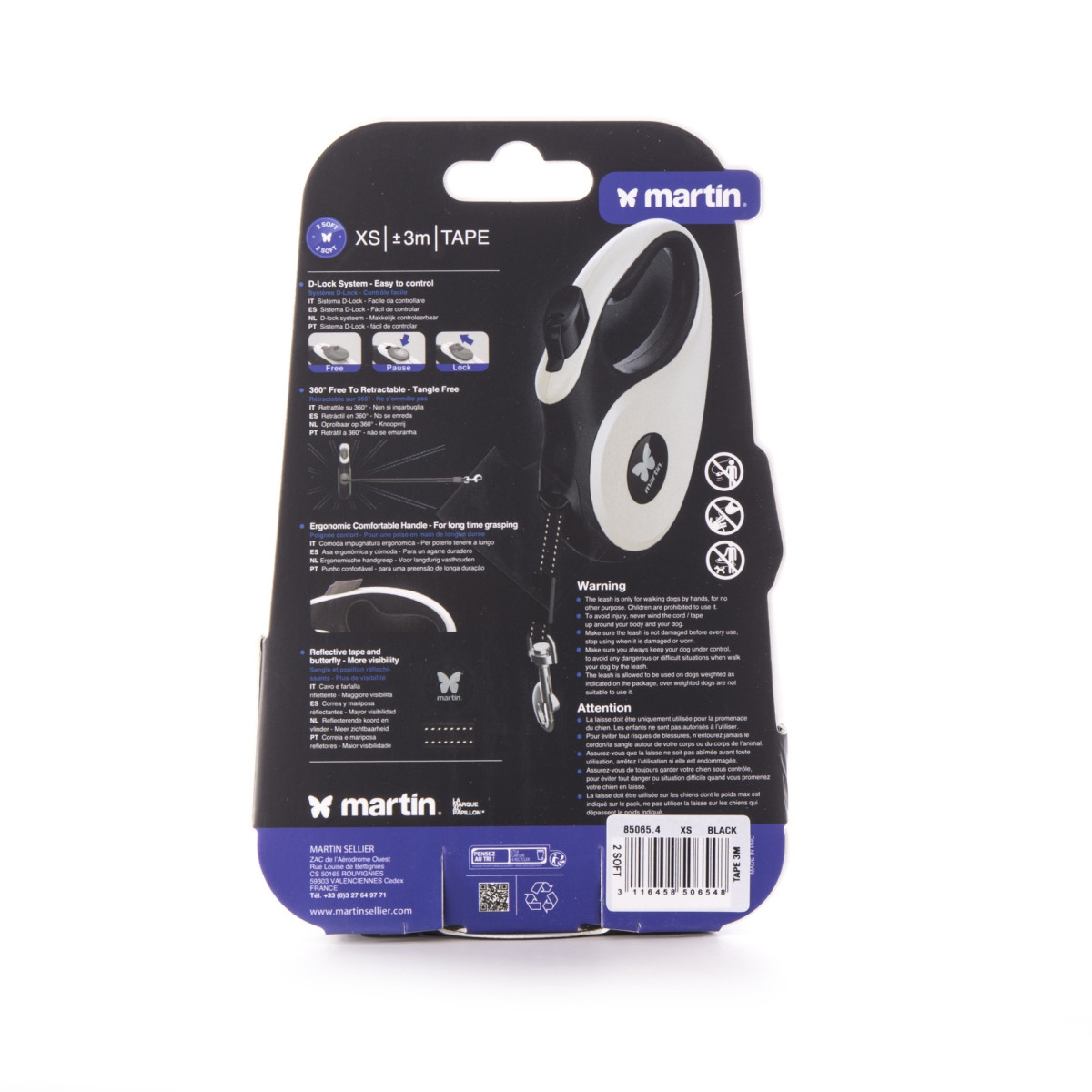 Laisse rétractable confort Martin Sellier Soft Sangle noir (XS - 3m) pour chien