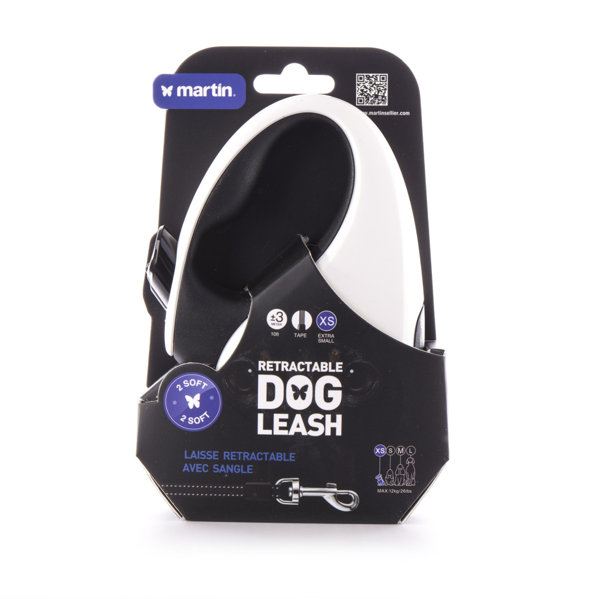 Laisse rétractable confort Martin Sellier Soft Sangle noir (XS - 3m) pour chien