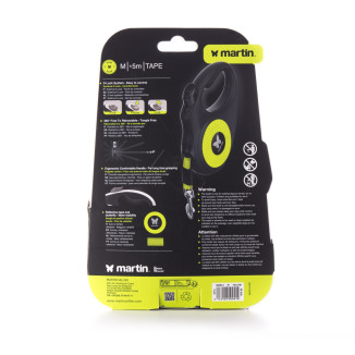 Laisse rétractable fluo Martin Sellier jaune (M - 5m) pour chien et chat