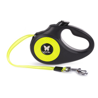 Laisse rétractable fluo Martin Sellier jaune nylon (S - 5m) pour chien et chat