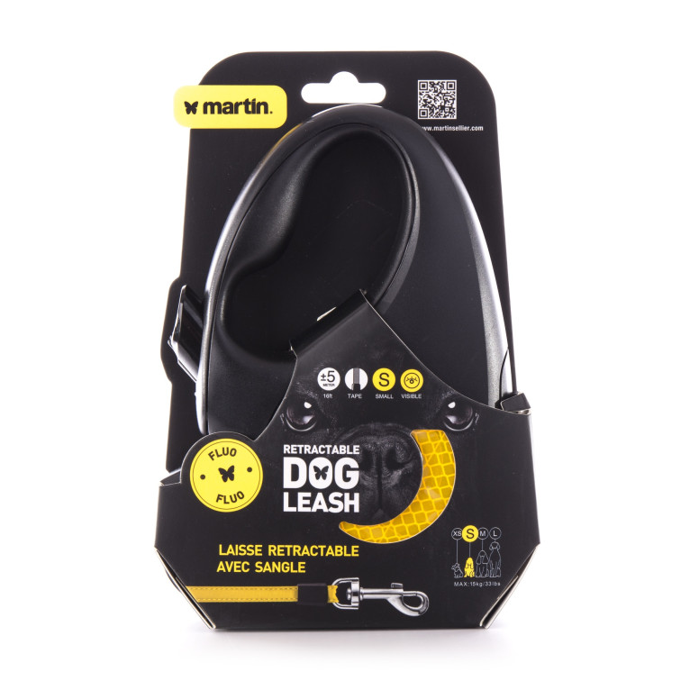 Laisse rétractable fluo Martin Sellier orange (5m) pour chien et chat