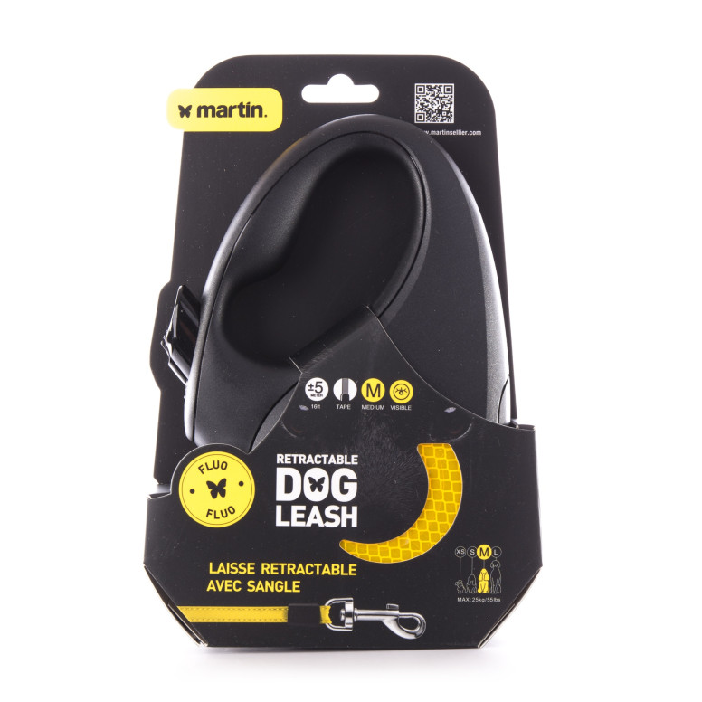Laisse rétractable fluo Martin Sellier orange (M - 5m) pour chien et chat