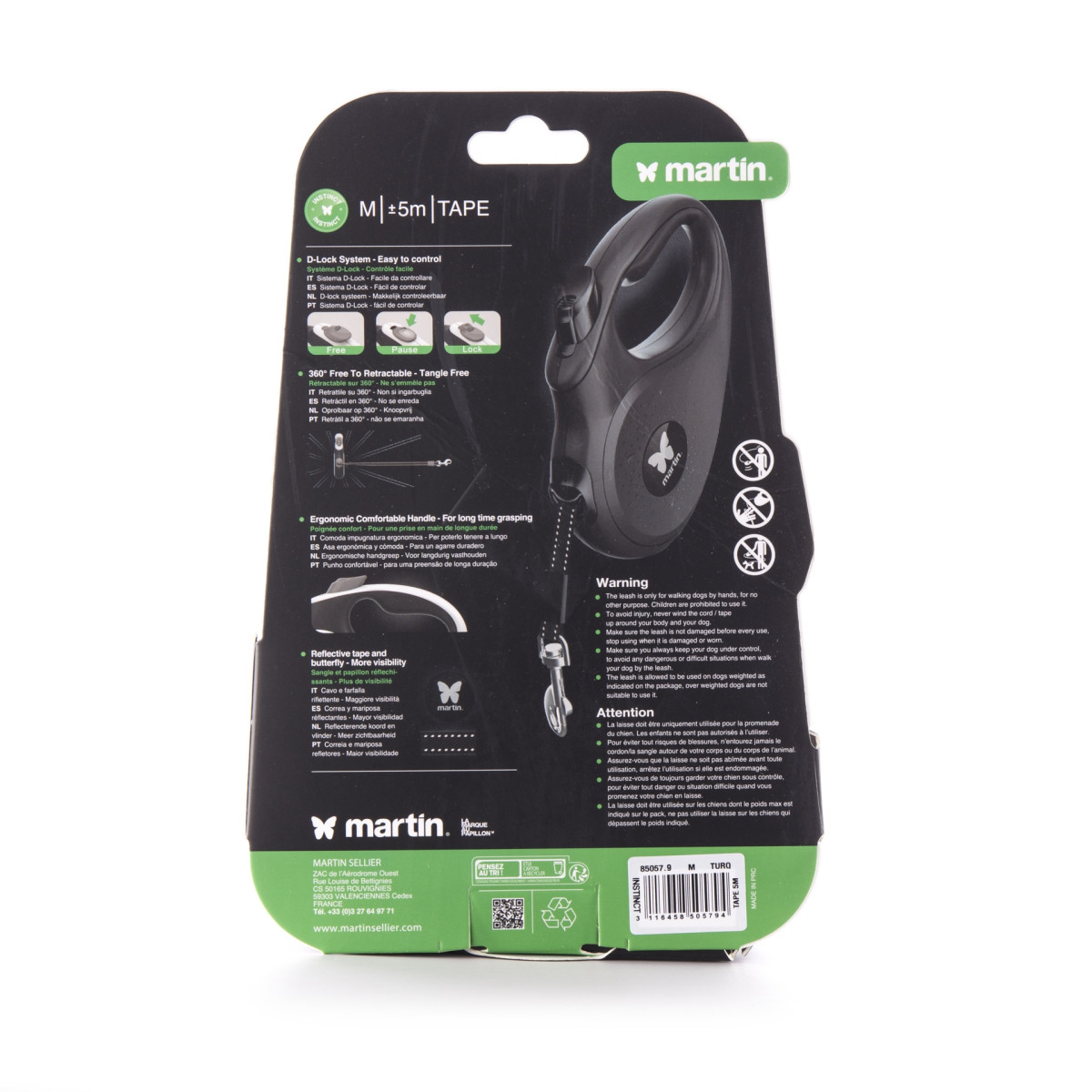 Laisse rétractable Instinct Martin sellier (M - 5m) pour chien