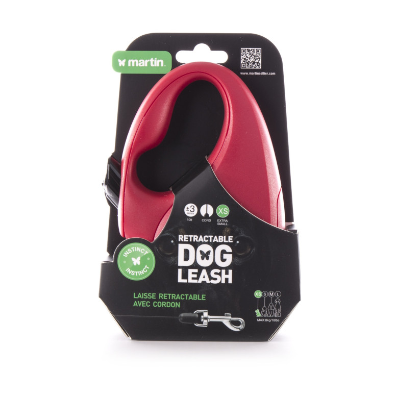 Laisse rétractable instinct Martin Sellier rouge en nylon (XS - 3m) pour chien
