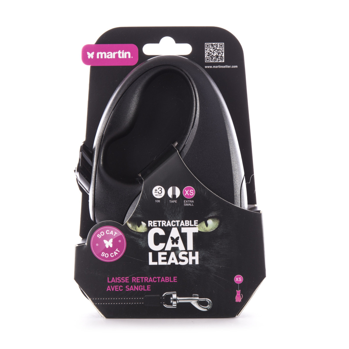 Laisse rétractable noir Martin Sellier (XS - 3m) pour chien et chat