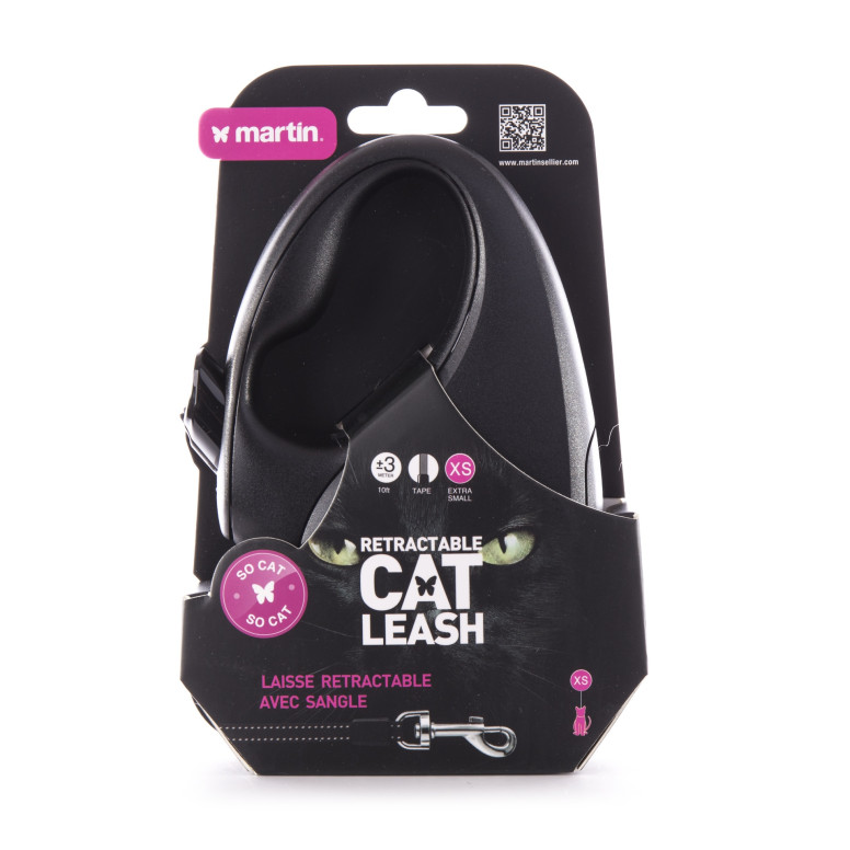 Laisse rétractable noir Martin Sellier (XS - 3m) pour chien et chat