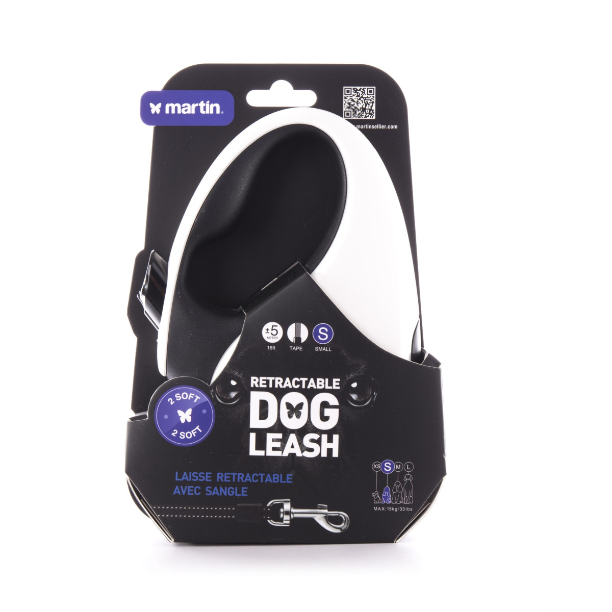 Laisse rétractable noire Martin sellier Soft sangle (5m) pour chien