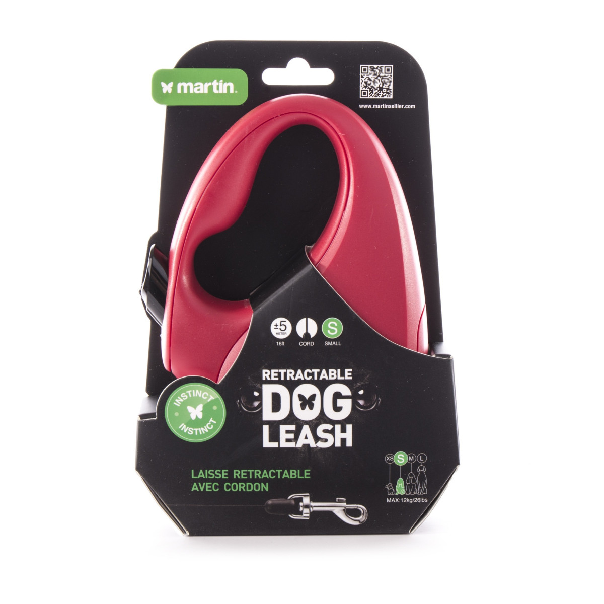 Laisse rétractable rouge Martin Sellier Instinct en nylon (5m) pour chien
