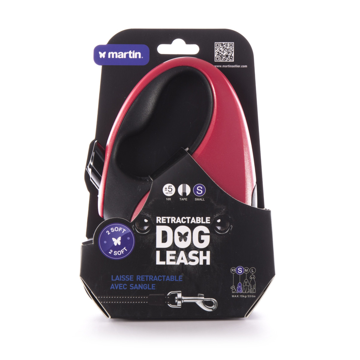 Laisse rétractable rouge Martin sellier Soft sangle (5m) pour chien