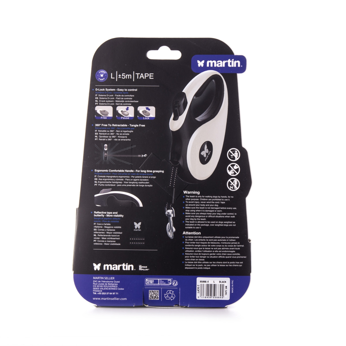Laisse rétractable Soft Sangle Martin sellier noire (5m) pour chien