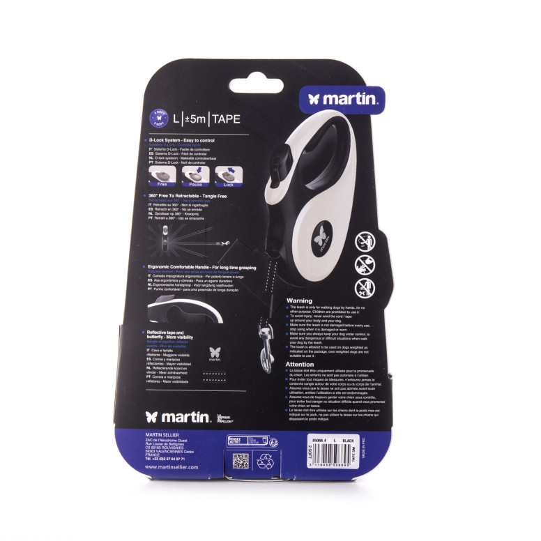 Laisse rétractable Soft Sangle Martin sellier noire (5m) pour chien