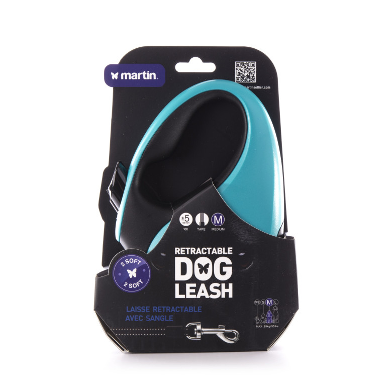 Laisse rétractable Soft sangle Martin sellier turquoise (5m) pour chien
