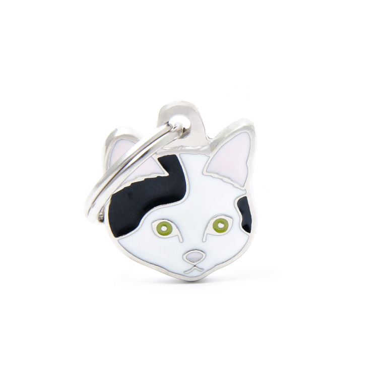 Médaille chat blanc/noir MyFamily - Design italien, gravure sur mesure
