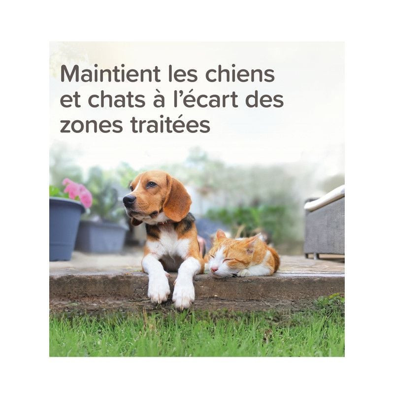 Image lifestyle des granulés Beaphar KEEP OFF appliqués dans un jardin pour repousser les chiens et 