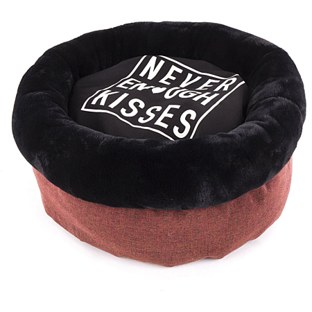 Red Martin Sellier Never Enough nest pet bed with heart embroidery and reversible cushion