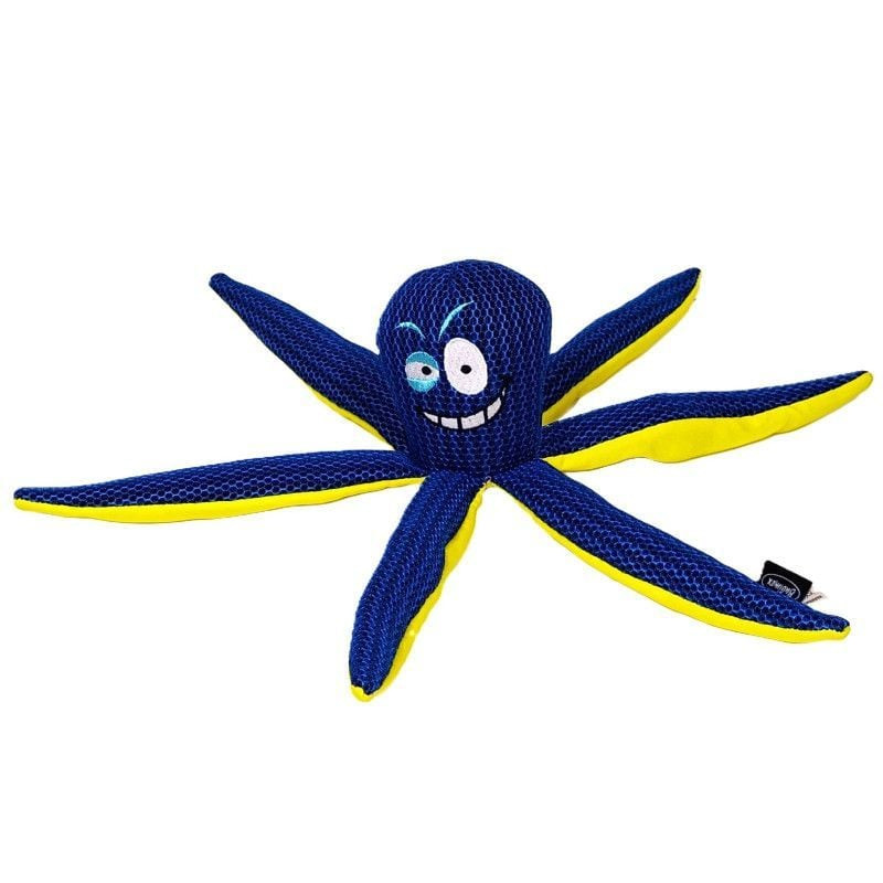 Jouet flottant pieuvre Bubimex 1116650 pour chien, jaune et bleu, en packshot.