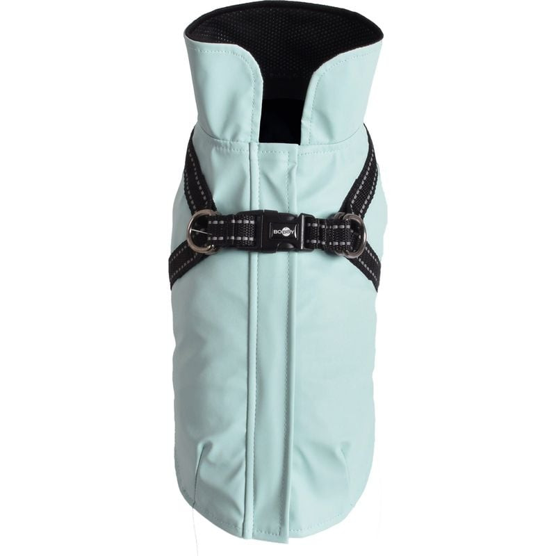 Manteau pour chien CROCI Tom bleu glacier sur fond blanc, vue de face montrant les détails réfléchis