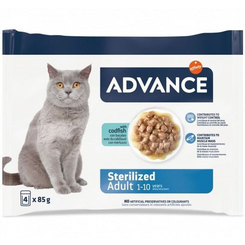 Packshot du sachet de pâtée Advance pour chat stérilisé au cabillaud 1918174