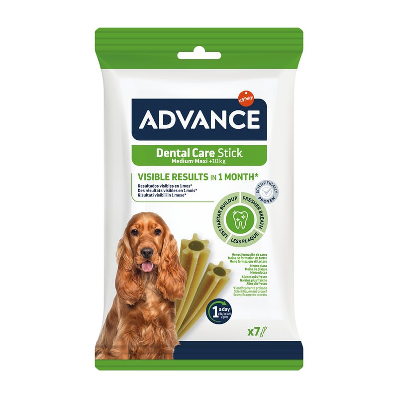Bâtonnet ADVANCE Dental Care pour chiens moyens à grands, vue de face du packshot montrant l'emballa