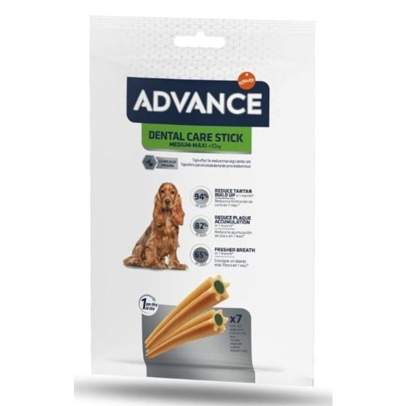 Vue latérale du bâtonnet ADVANCE Dental Care pour chien, longueur et texture pour nettoyage dentaire
