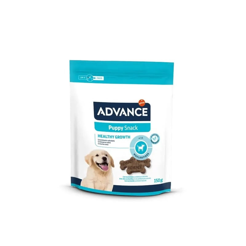 Vue de face du sachet Advance 1918162 Friandises pour chiot, montrant des biscuits moelleux pour chi