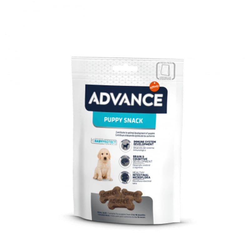 Packshot alternatif du sachet de friandises Advance 1918162 pour chiot, mettant en avant les bienfai