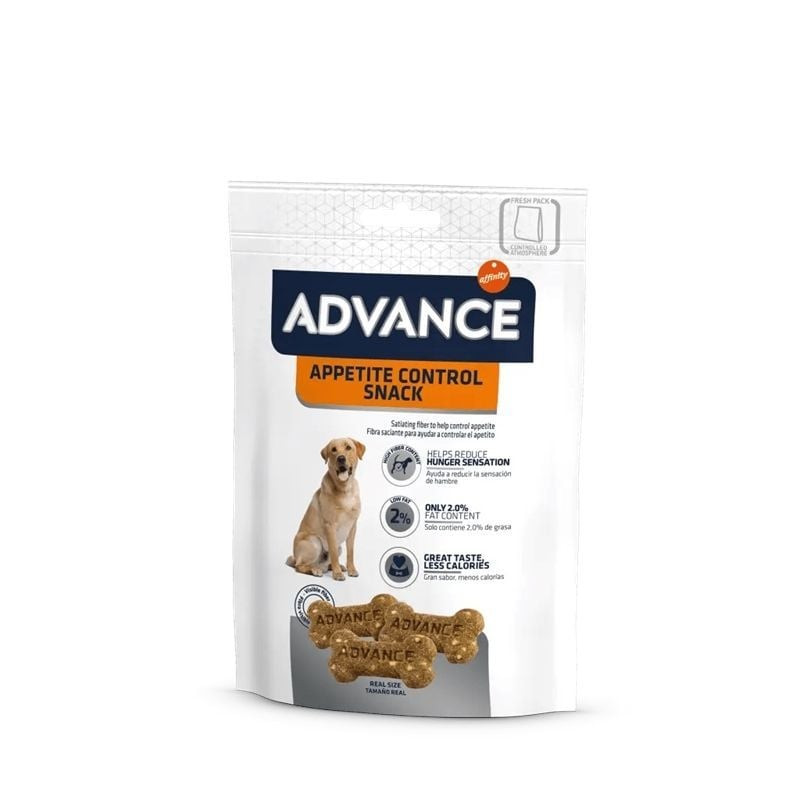 Packshot des friandises ADVANCE Contrôle de l'Appétit, montrant l'avant de l'emballage avec la marqu