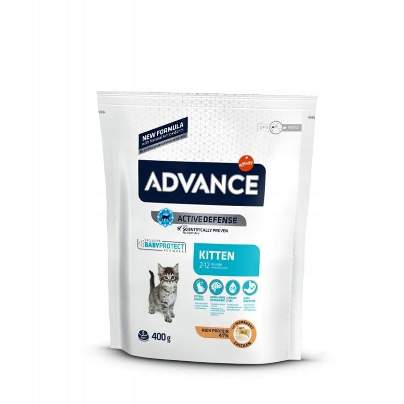 Sac de croquettes Advance pour chaton, mettant en avant une nutrition complète pour les chatons et l