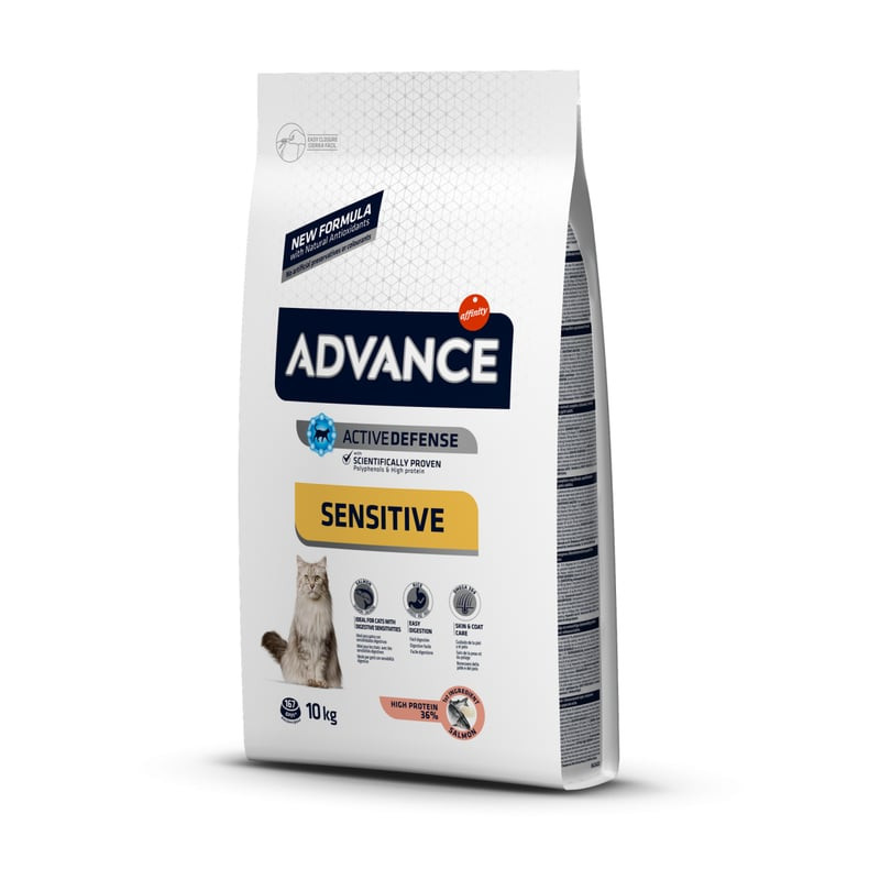 Autre photo du sac de croquettes pour chat Affinity Advance saumon et riz, montrant ses avantages nu