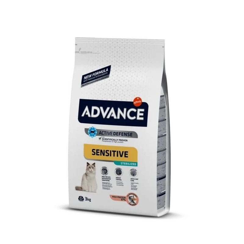 Vue latérale du sac ADVANCE 1918153 : liste d'ingrédients, recette monoprotéique, taille pour chats 