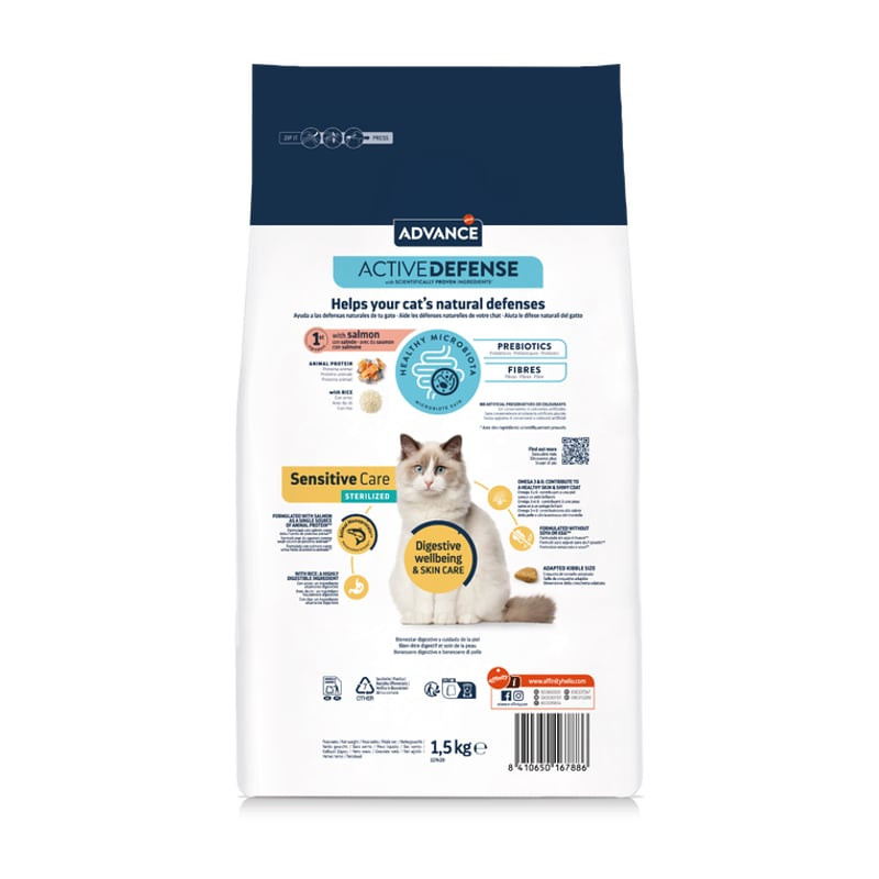 Vue arrière du sac ADVANCE 1918153 pour chat stérilisé : informations nutritionnelles et conseils d'