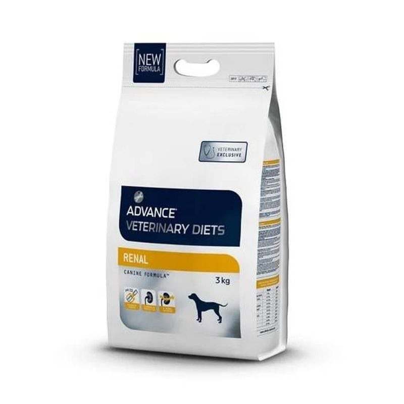 Sac d'aliments rénaux ADVANCE DIETS pour chien, vue arrière avec instructions d'alimentation et déta