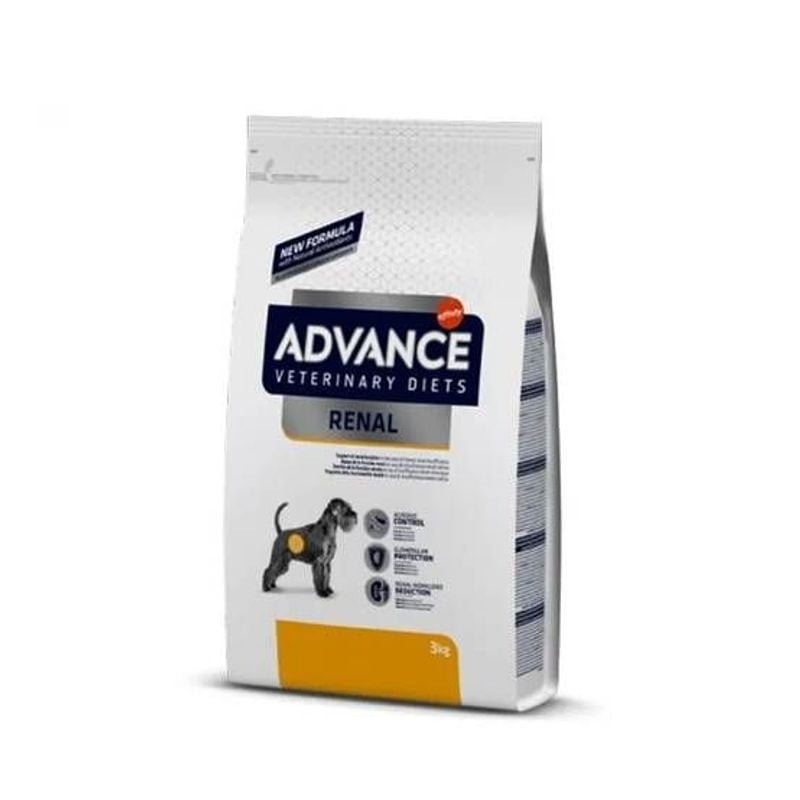 Packshot d'aliments pour chiens vétérinaires ADVANCE DIETS mettant en avant les caractéristiques et 