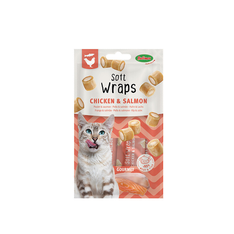 Bubimex Friandises Chat Gourmet Wraps Poulet & Saumon 30g - 93% Viande