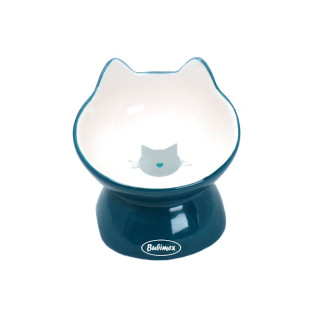 Gamelle ergonomique Bubimex pour chat : bol incliné céramique bleue