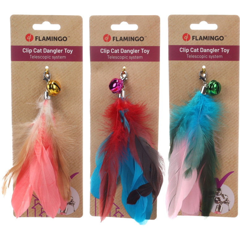 Jouet Maud Flamingo : plume + clochette pour canne à pêche chat