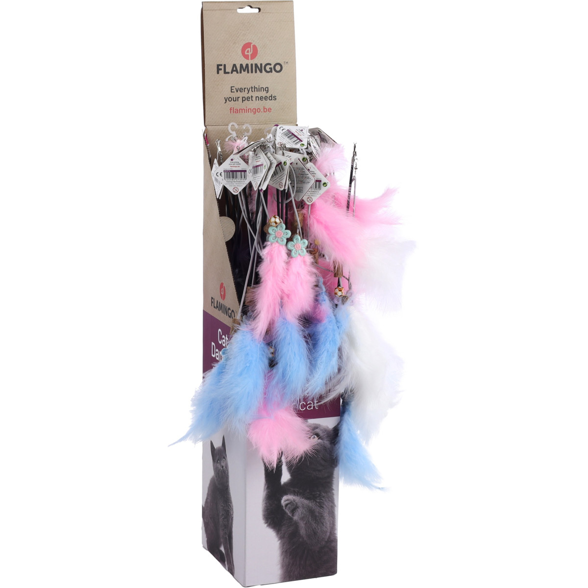 Jouet chat extensible Krupta Flamingo : plumes, clochette et Matatabi