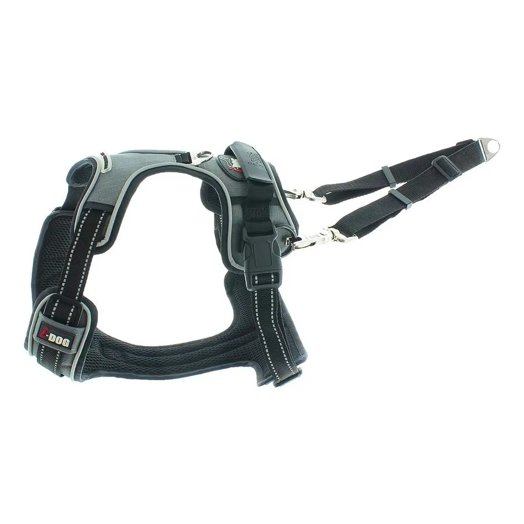 Close-up of attachment points on I-DOG Style Harness 1115951 for front and back leashes.